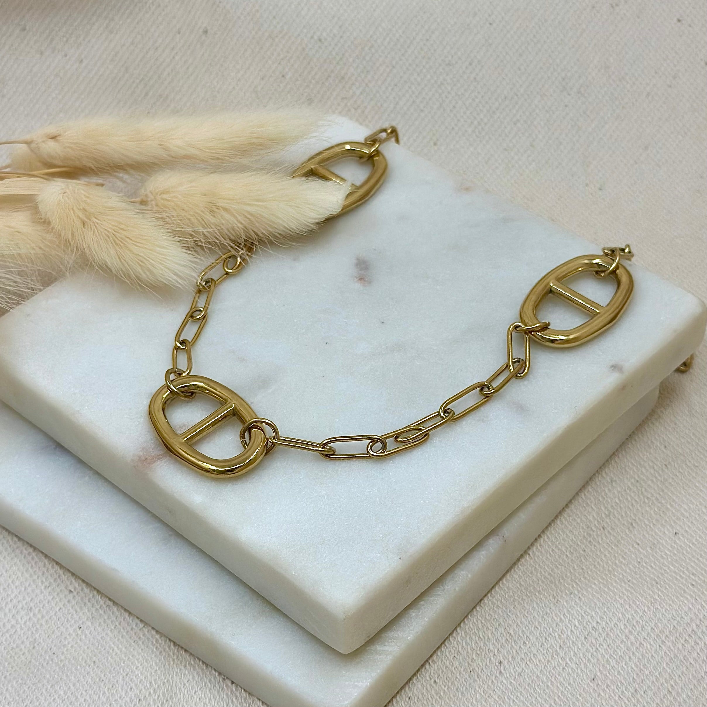 Collier sautoir doré en acier inoxydable pour femme médaillons mailles marines larges prise face - Zoela