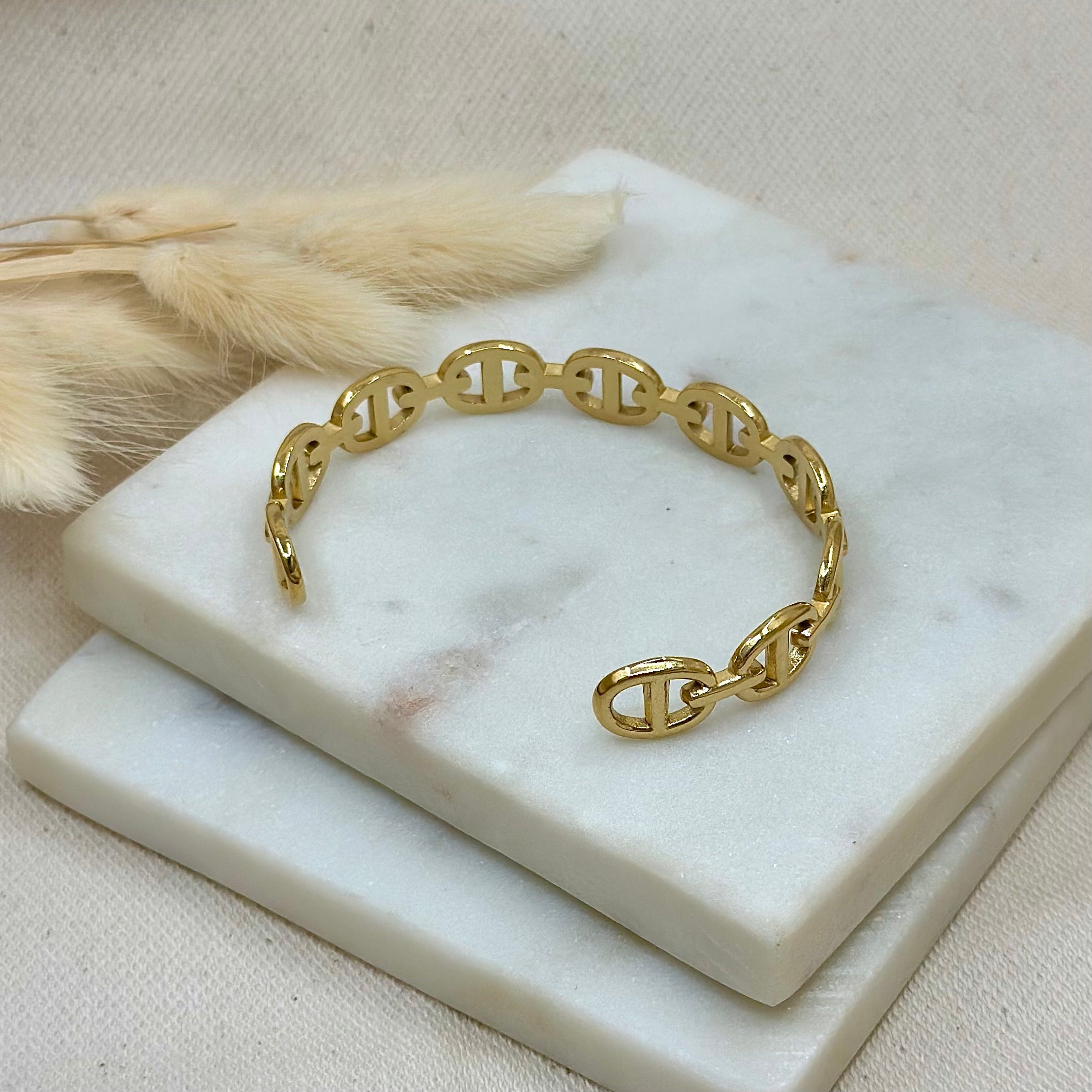 Bracelet jonc doré en acier inoxydable pour femme mailles marines prise arrière - Zoela