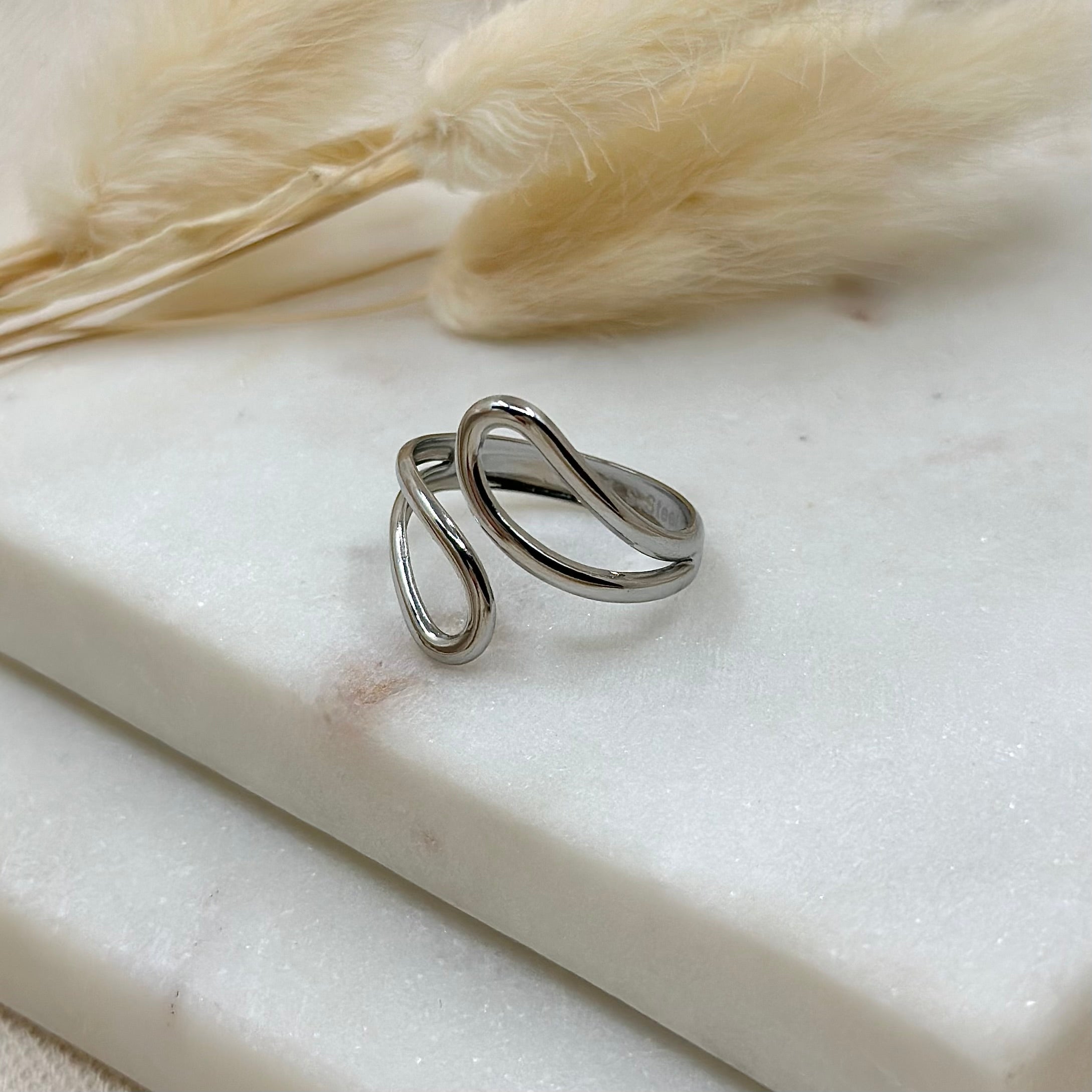 Bague ajustable argentés femme tendance en acier inoxydable résistant à l&