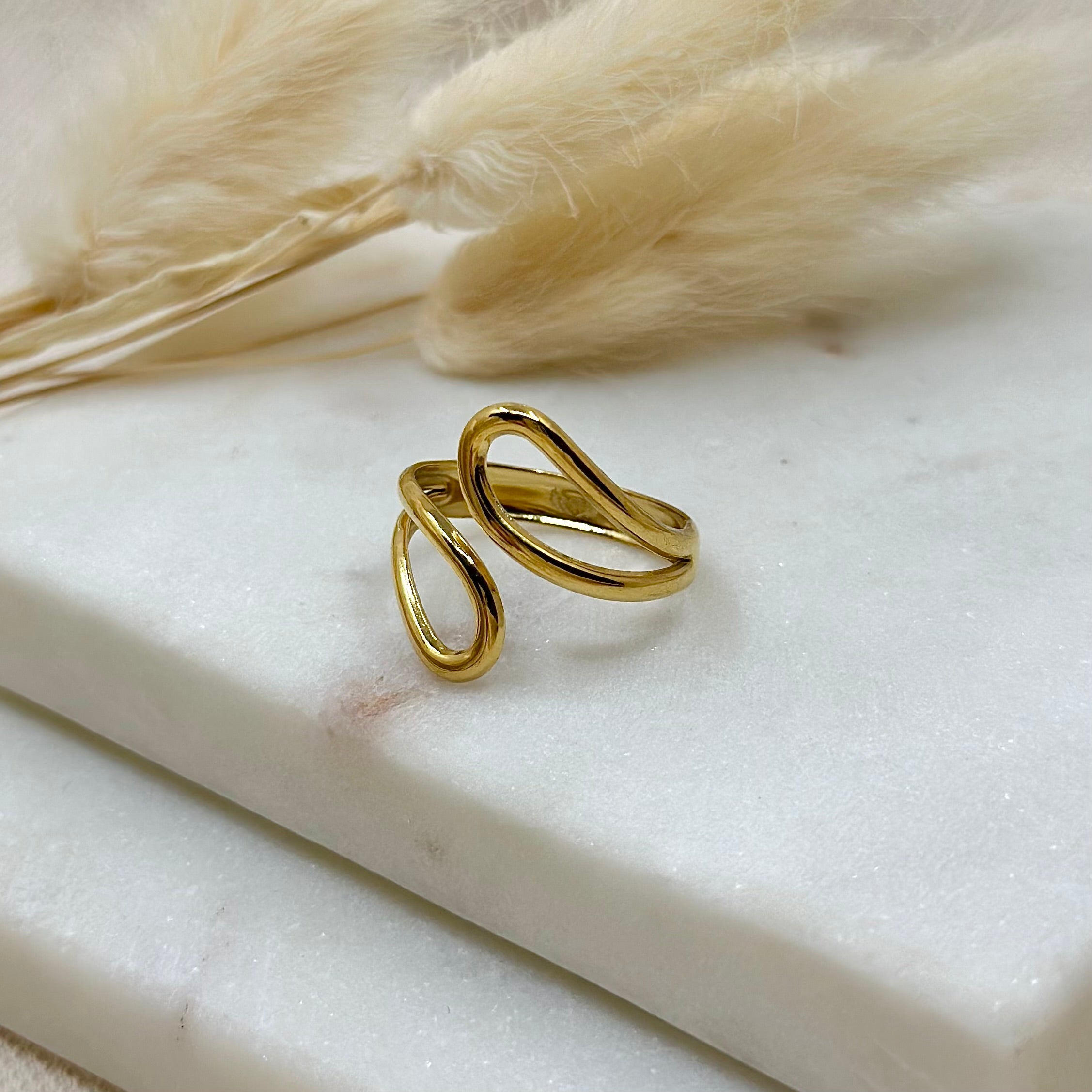 Bague ajustable dorée femme tendance en acier inoxydable résistant à l&