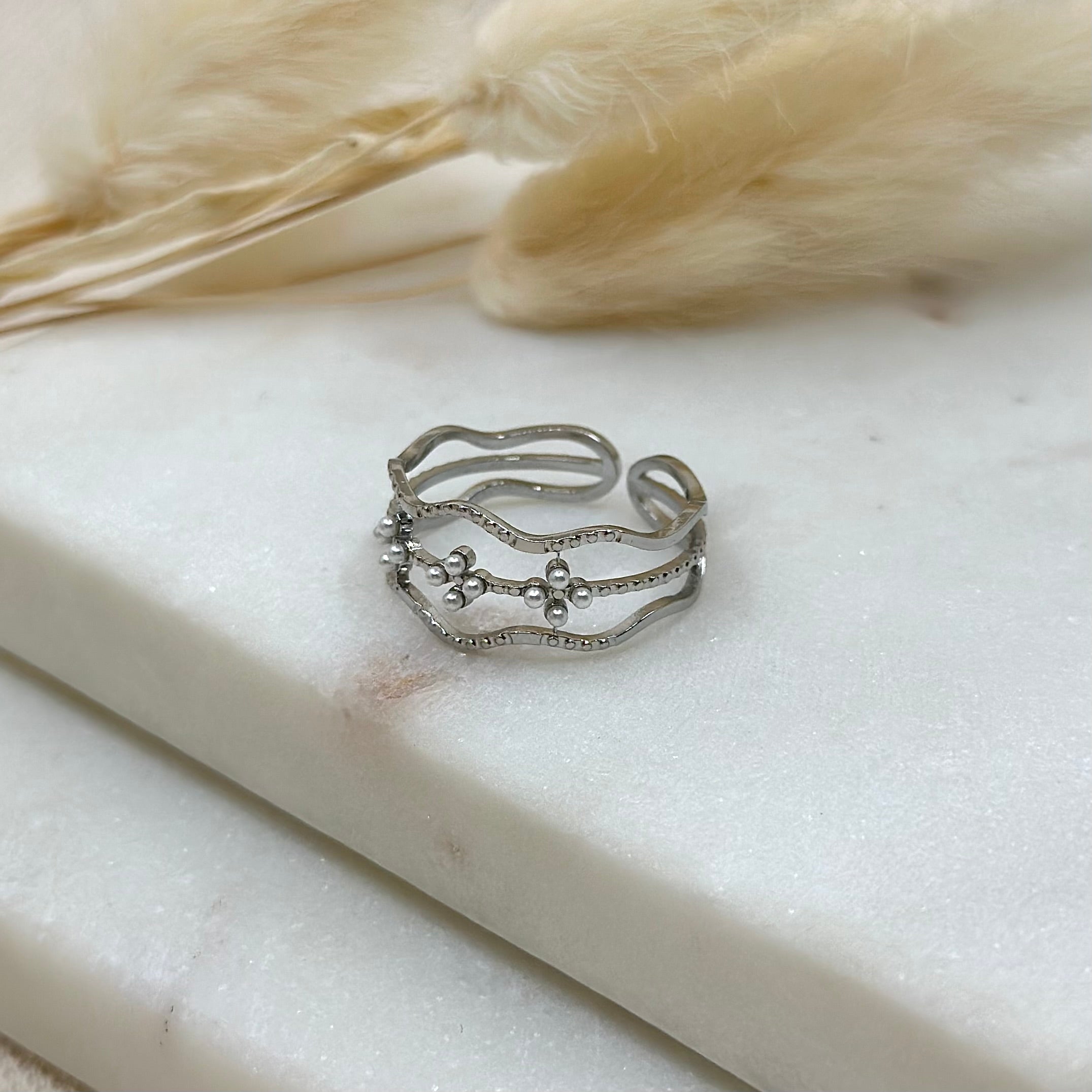 Bague ajustable argentée tendance femme en acier inoxydable résistant à l&