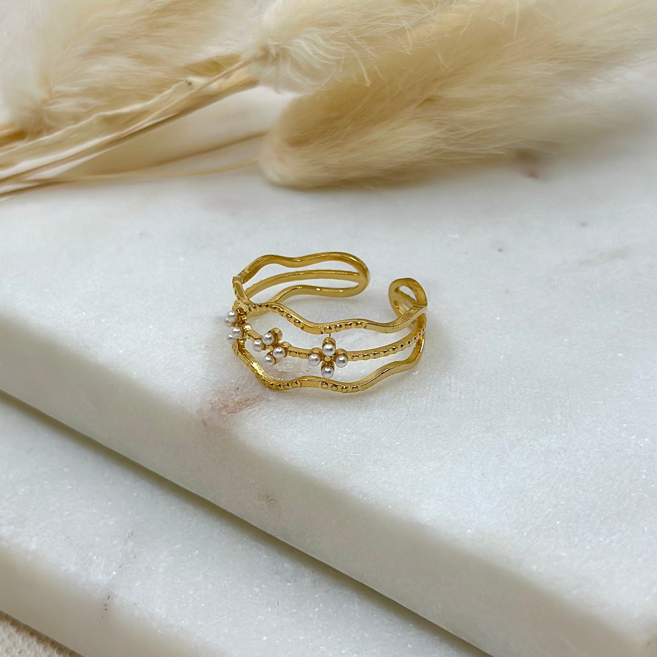 Bague ajustable dorée tendance femme en acier inoxydable résistant à l&