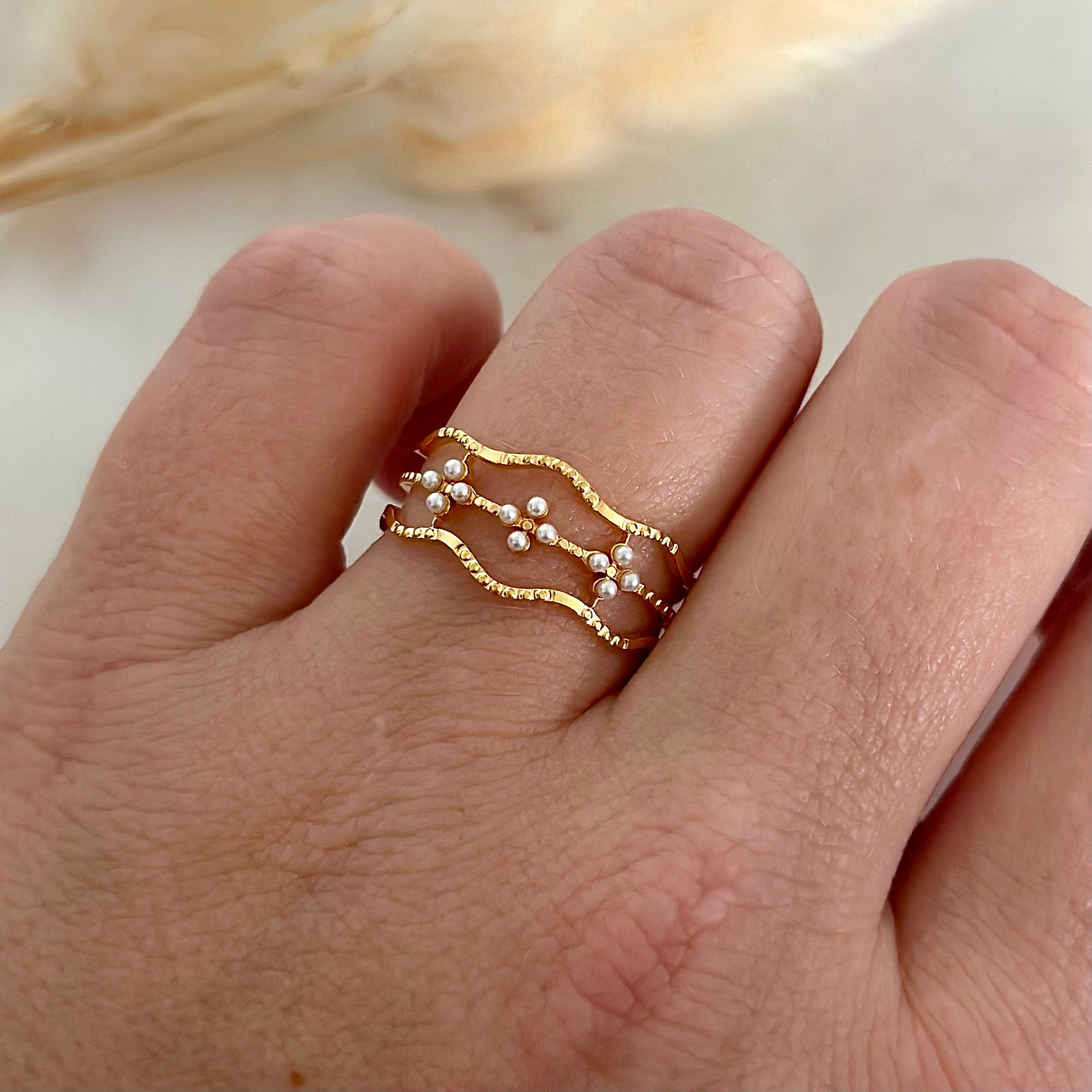 Bague ajustable dorée tendance femme en acier inoxydable résistant à l&