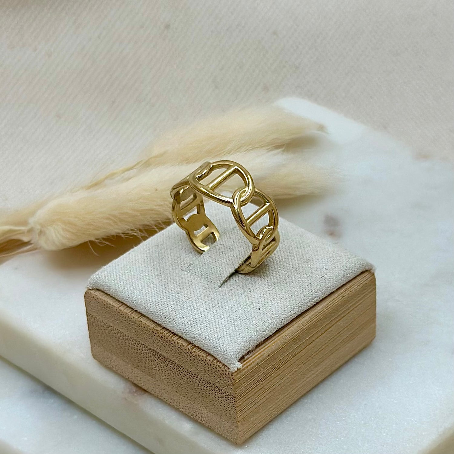 Bague ajustable réglable dorée en acier inoxydable pour femme forme mailles marines prise présentoir - Zoela