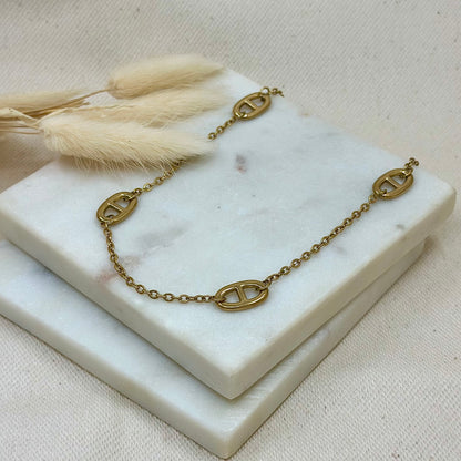 Collier sautoir doré en acier inoxydable pour femme médaillons mailles marines fines prise face - Zoela