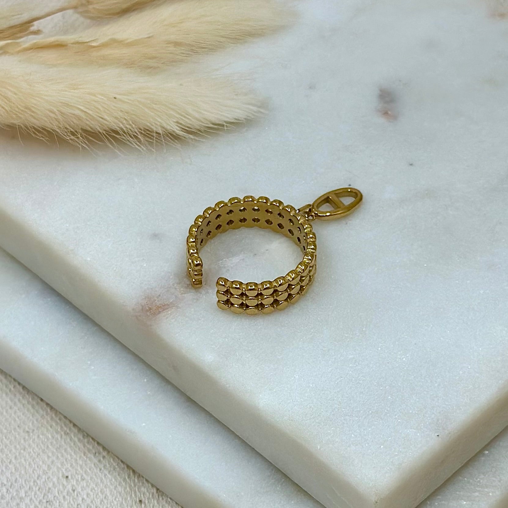 Bague ajustable réglable dorée en acier inoxydable pour femme charms breloques maille marine prise face - Zoela