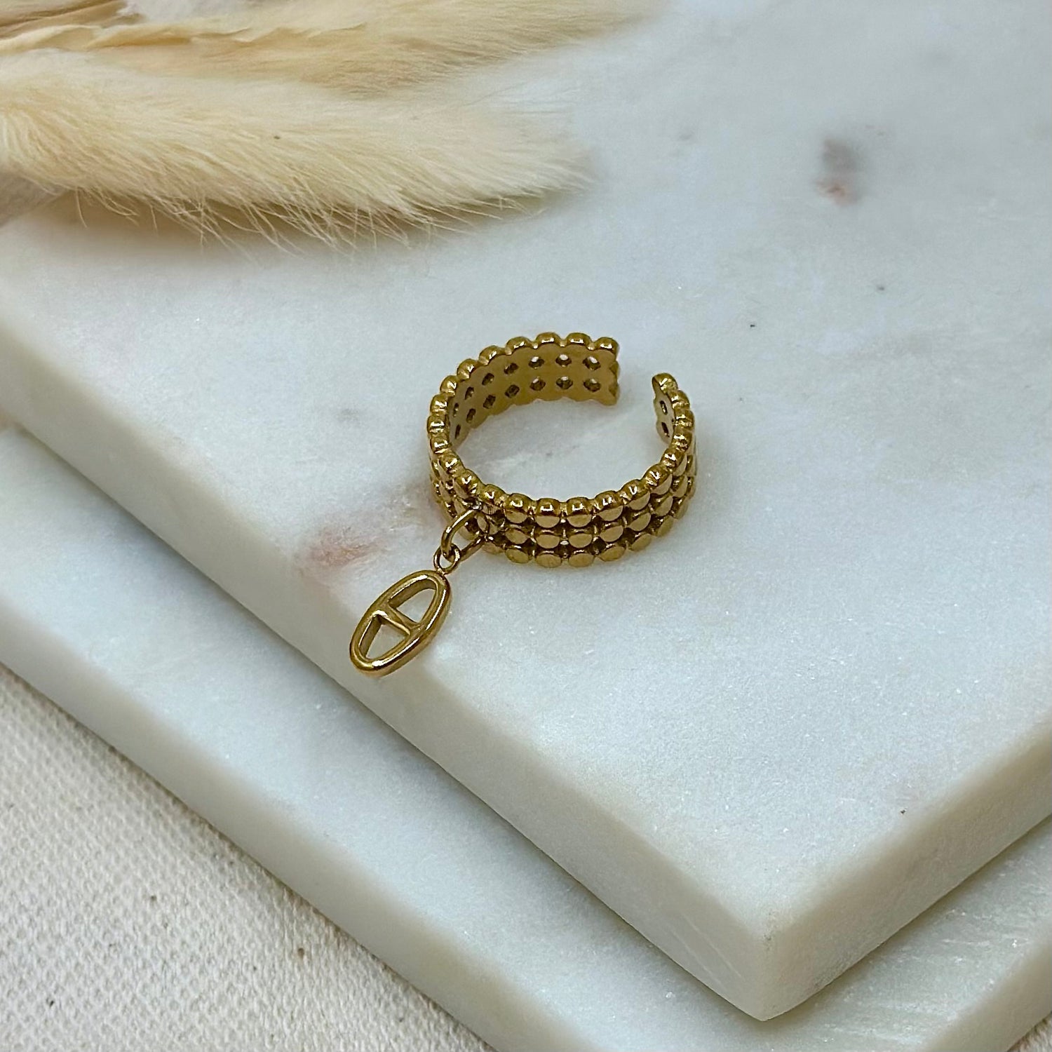 Bague ajustable réglable dorée en acier inoxydable pour femme charms breloques maille marine prise arrière - Zoela