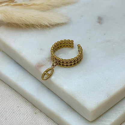 Bague ajustable réglable dorée en acier inoxydable pour femme charms breloques maille marine prise arrière - Zoela