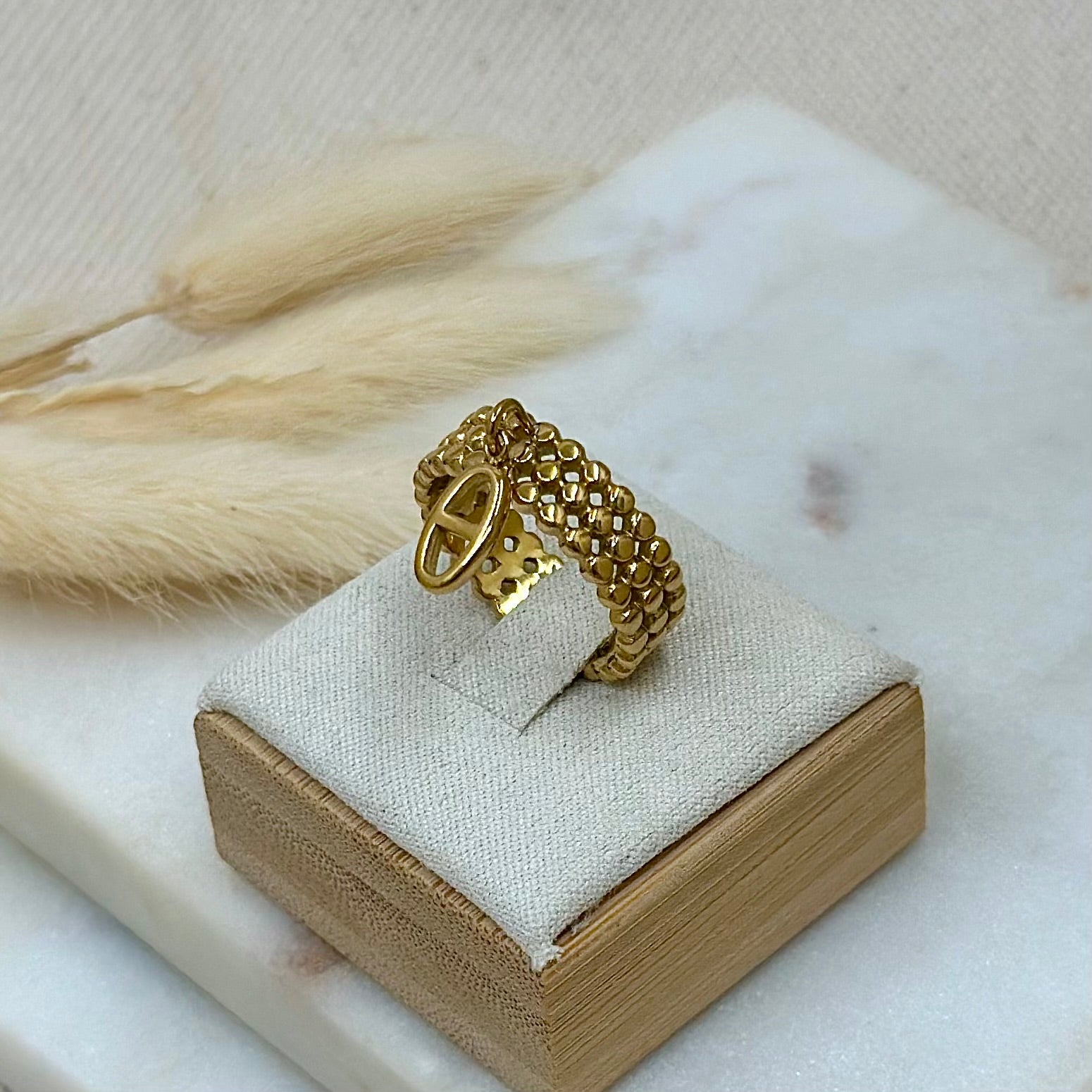 Bague ajustable réglable dorée en acier inoxydable pour femme charms breloques maille marine prise présentoir - Zoela