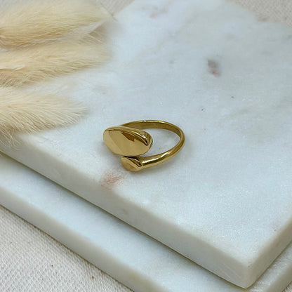 Bague ajustable réglable dorée en acier inoxydable pour femme style intemporel chic prise face - Zoela