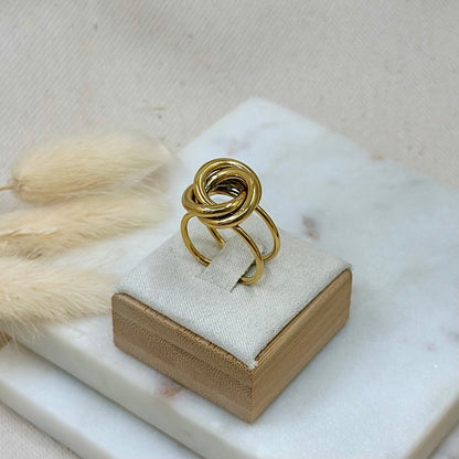 Bague ajustable réglable dorée en acier inoxydable pour femme forme noeud prise présentoir - Zoela
