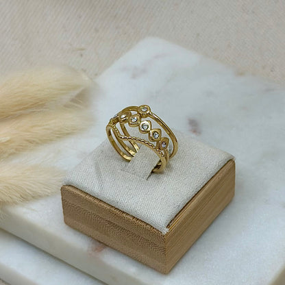 Bague ajustable réglable dorée en acier inoxydable pour femme multirangs strass style chic prise présentoir - Zoela
