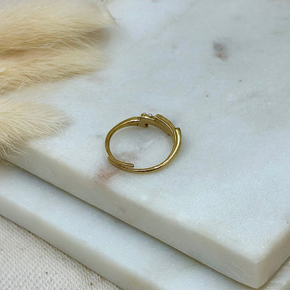 Bague ajustable réglable dorée en acier inoxydable pour femme fine avec perles blanches nacrées et strass prise arrière - Zoela