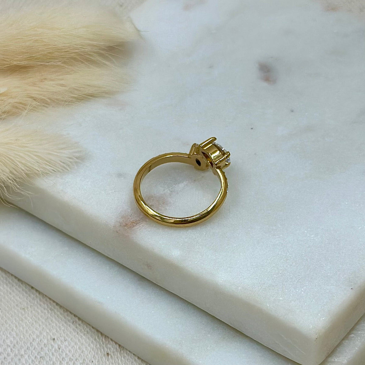 Bague ajustable réglable dorée en acier inoxydable style chic avec zircon strass prise arrière - Zoela
