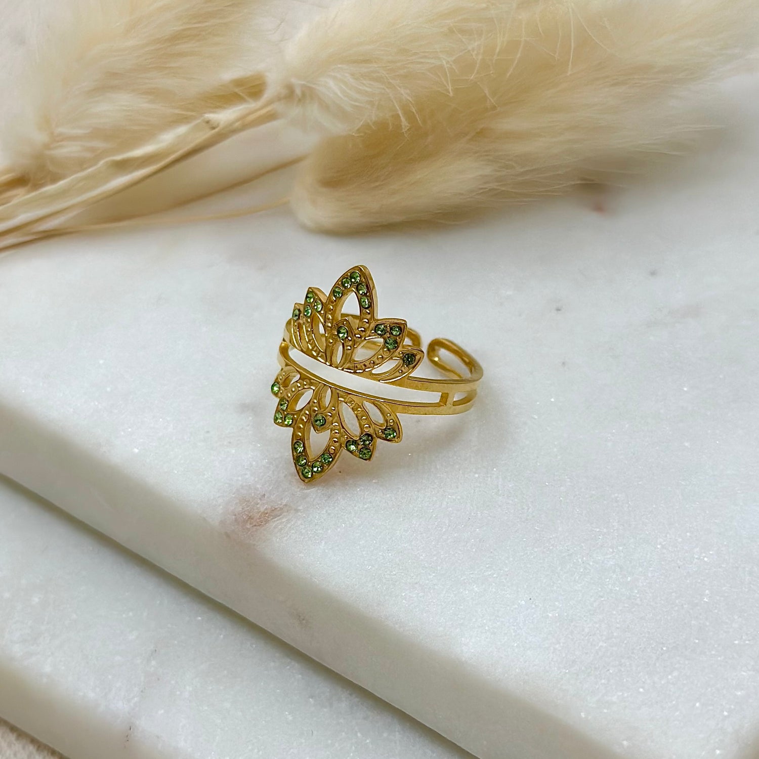 Bague ajustable dorée tendance femme en acier inoxydable résistant à l&