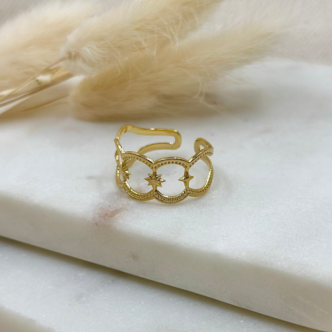 Bague ajustable dorée tendance femme en acier inoxydable résistants à l&