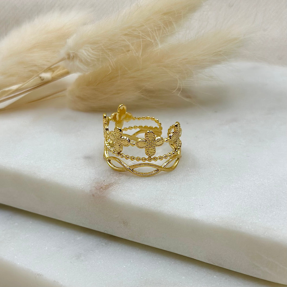 Bague ajustable dorée tendance femme en acier inoxydable résistants à l&